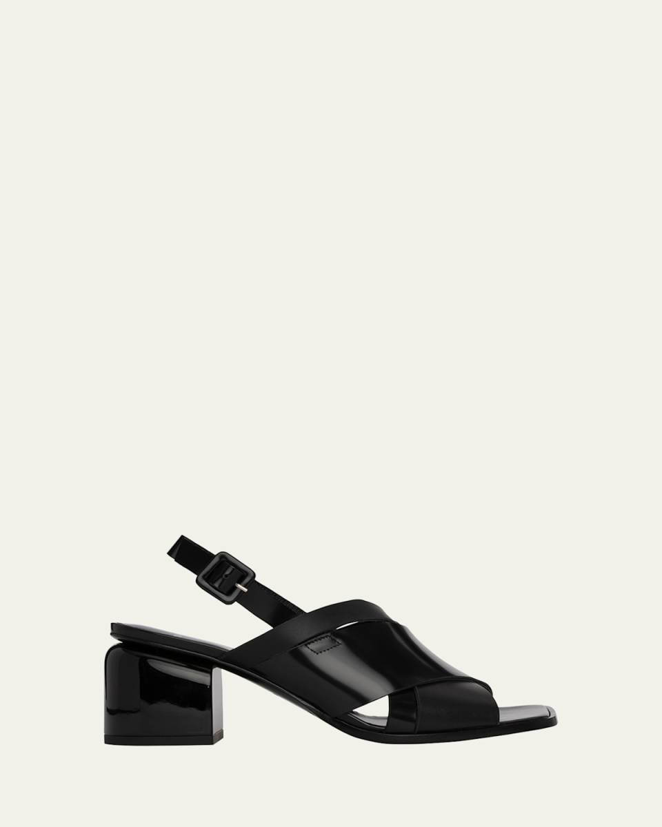 Alpha Leather Crisscross Slingback Block-Heel Sandals